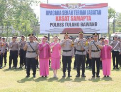 Polres Tulang Bawang Gelar Upacara Sertijab Kasat Samapta, AKBP James Sampaikan Pesan Ini