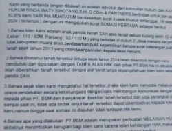 Sengketa Tanah di Kecamatan Lubai: Kuasa Hukum Sabuna Muhtarim Somasi PT BSM